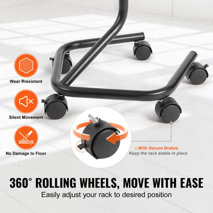 Brochure Display Rack, 4-Tier 32 Pockets Rotating Magazine Literature Display Stand for Postcards, 360° Spinning Greeting Cards Rack with 5 Wheels (2 Lockable) for Shop Exhibitions Office