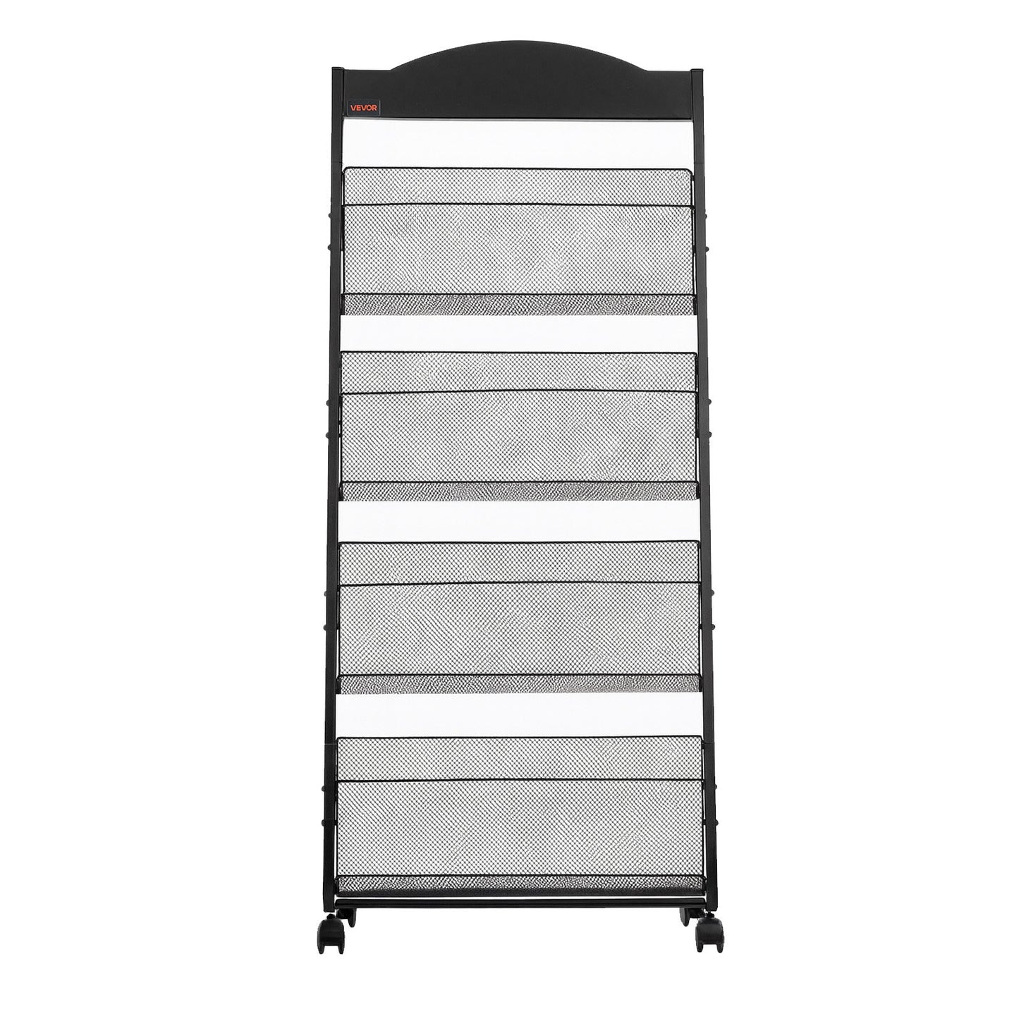 Broschyrställ, 4-vånings tidskriftsställ med hjul, flyttbart golvstående tidskriftsställ, kraftiga tidningskataloghållare för butiksutställningar, kontor, hantverksmässor