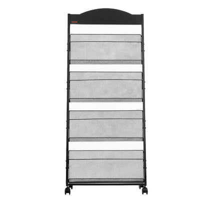 Broschyrställ, 4-vånings tidskriftsställ med hjul, flyttbart golvstående tidskriftsställ, kraftiga tidningskataloghållare för butiksutställningar, kontor, hantverksmässor