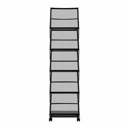 Broschyrställ, hopfällbart 5-fickors tidskriftsställ, flyttbart golvstående tidskriftsställ med hjul, metallkataloghållare för butiksutställningar och kontorsmässor