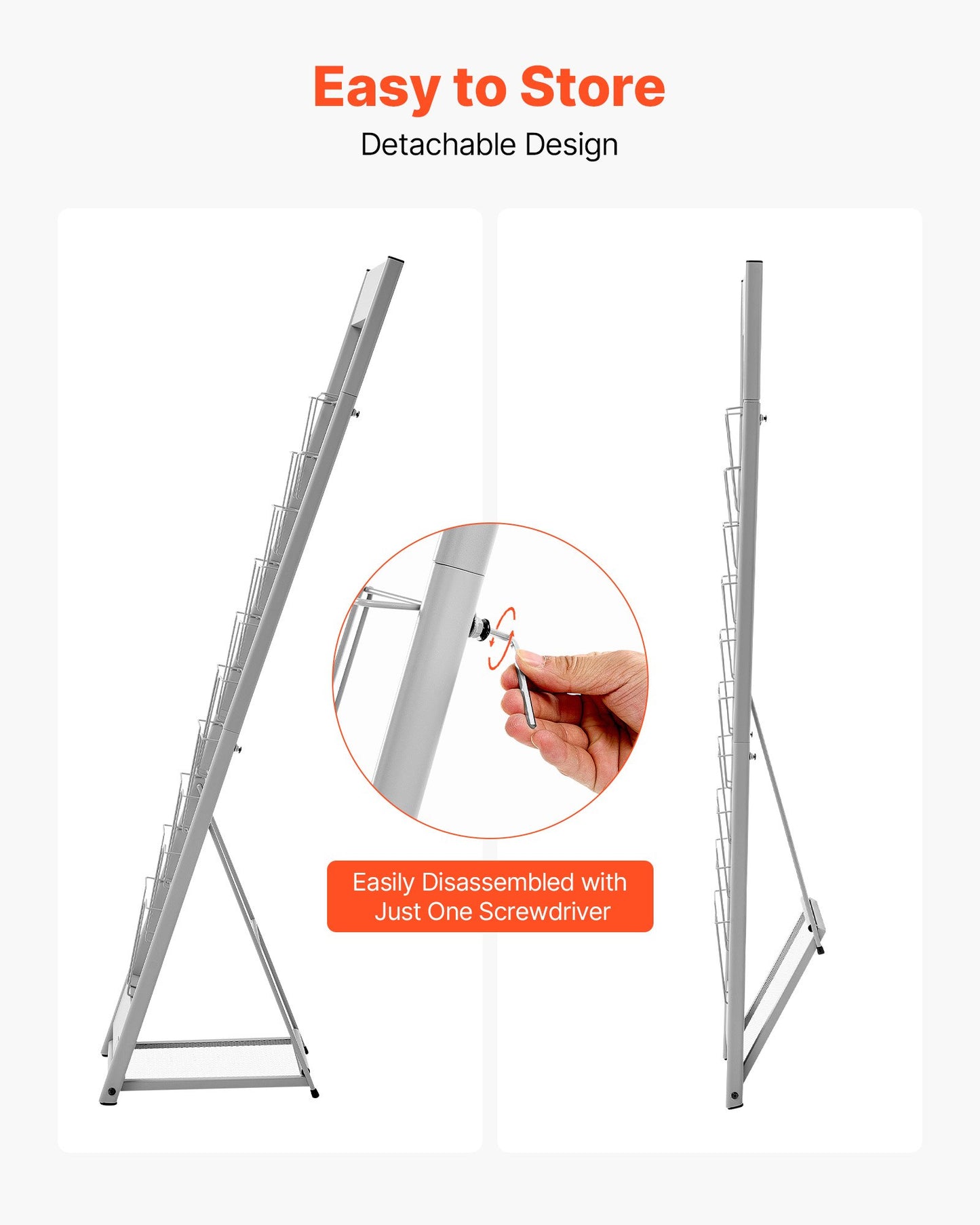 Broschyrställ, 10-fickors tidskriftsställ, bärbart golvstående tidskriftsställ, metallkataloghållare för butik, utställningar, kontor, mässa, silver