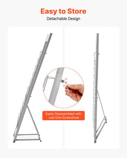 Broschyrställ, 10-fickors tidskriftsställ, bärbart golvstående tidskriftsställ, metallkataloghållare för butik, utställningar, kontor, mässa, silver