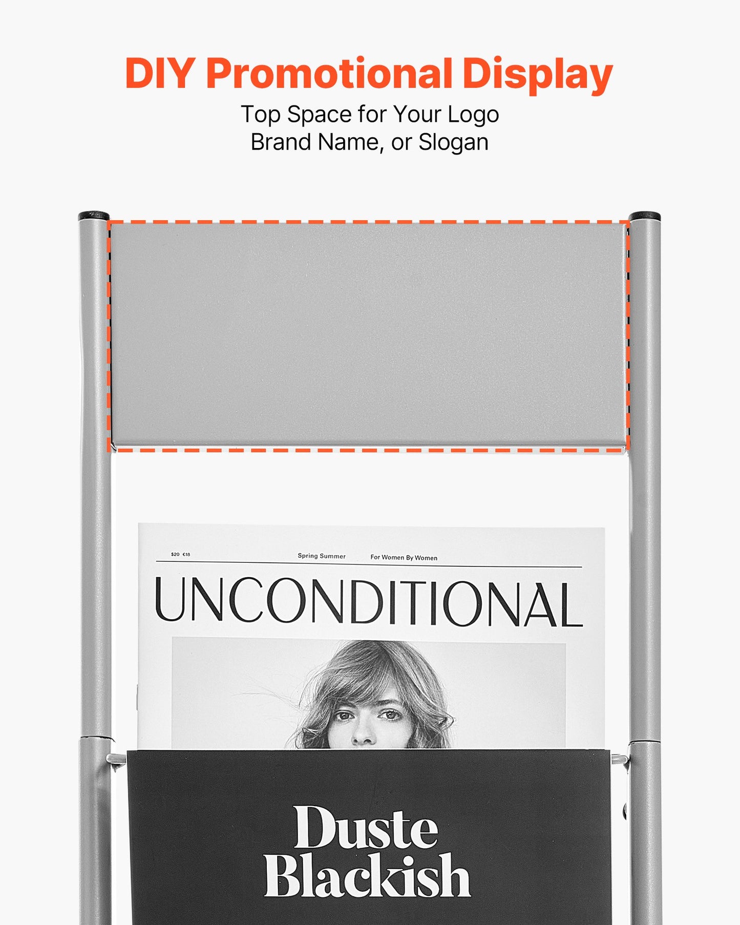 Broschyrställ, 10-fickors tidskriftsställ, bärbart golvstående tidskriftsställ, metallkataloghållare för butik, utställningar, kontor, mässa, silver