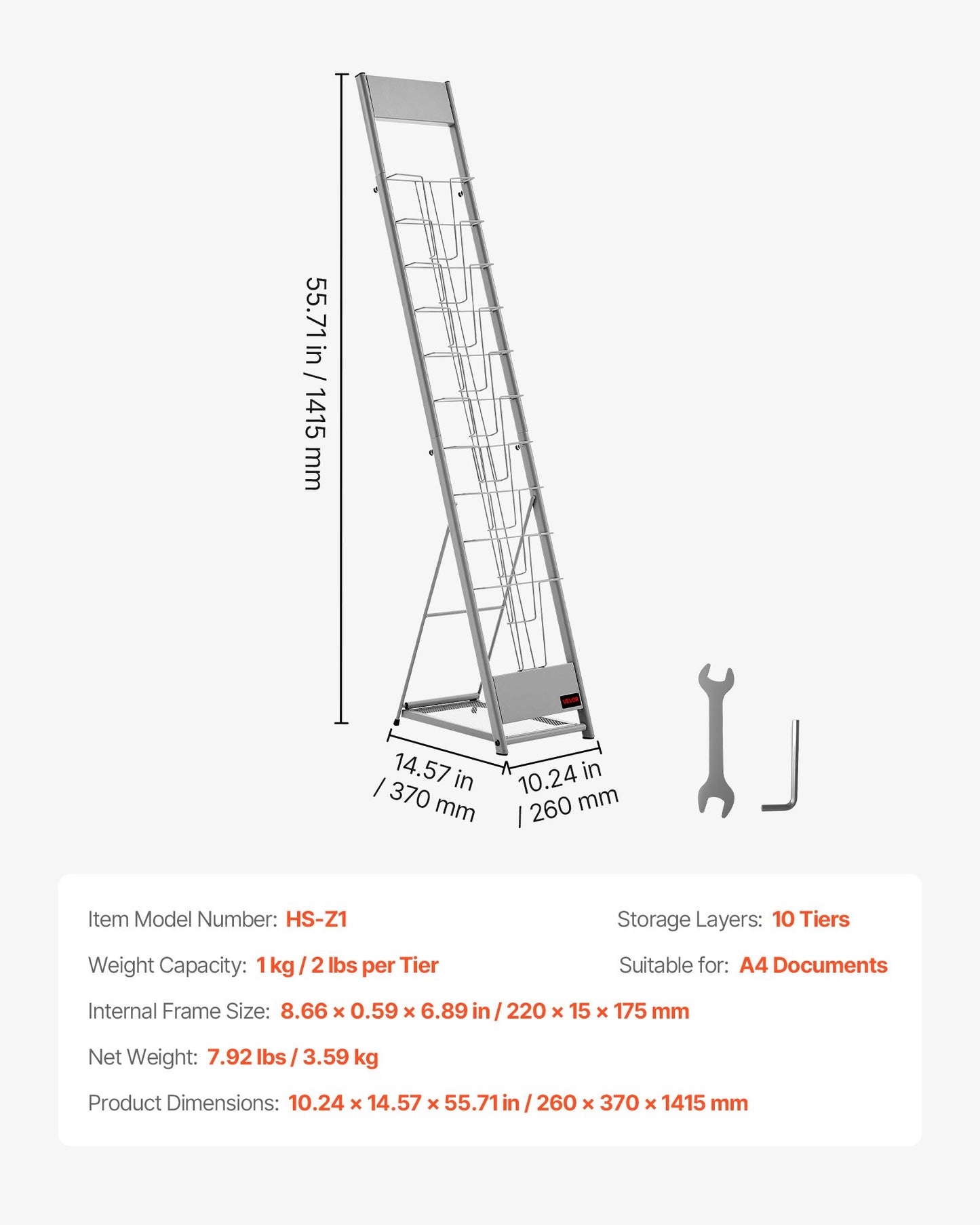 Broschyrställ, 10-fickors tidskriftsställ, bärbart golvstående tidskriftsställ, metallkataloghållare för butik, utställningar, kontor, mässa, silver