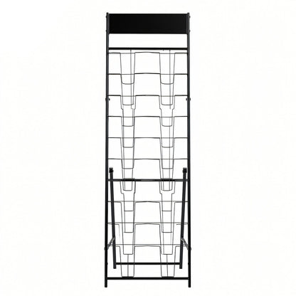 Broschyrställ, 20-fickors tidskriftsställ, bärbart golvstående tidskriftsställ, metallkataloghållare för butik, utställningar, kontor, mässa, svart