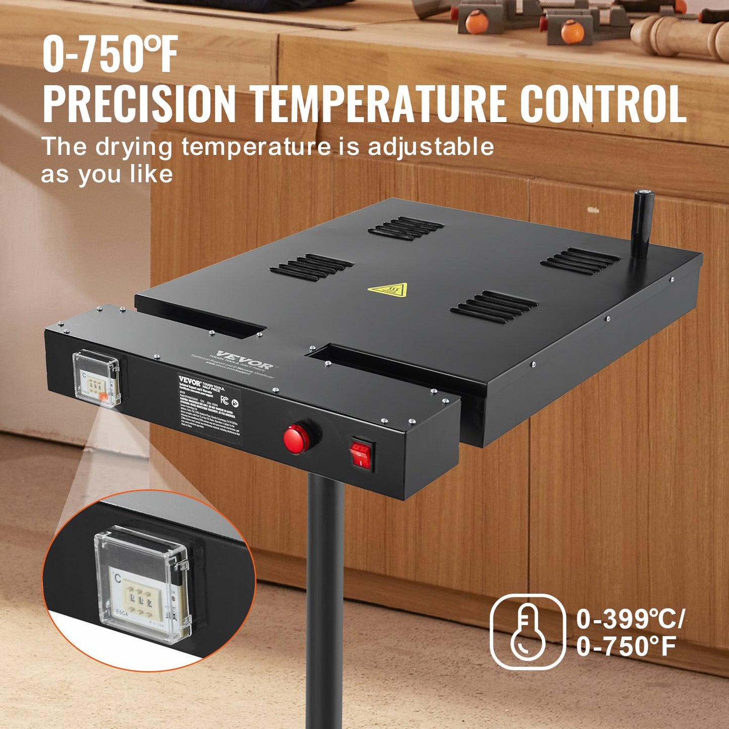 Flash-tork, 18 x 18 tums flash-tork för screentryck, 0-750℉ temperaturkontroll, högpresterande silkscreen-tork med höjdjusterbart stativ, 360° rotation, T-shirt-härdningsmaskin