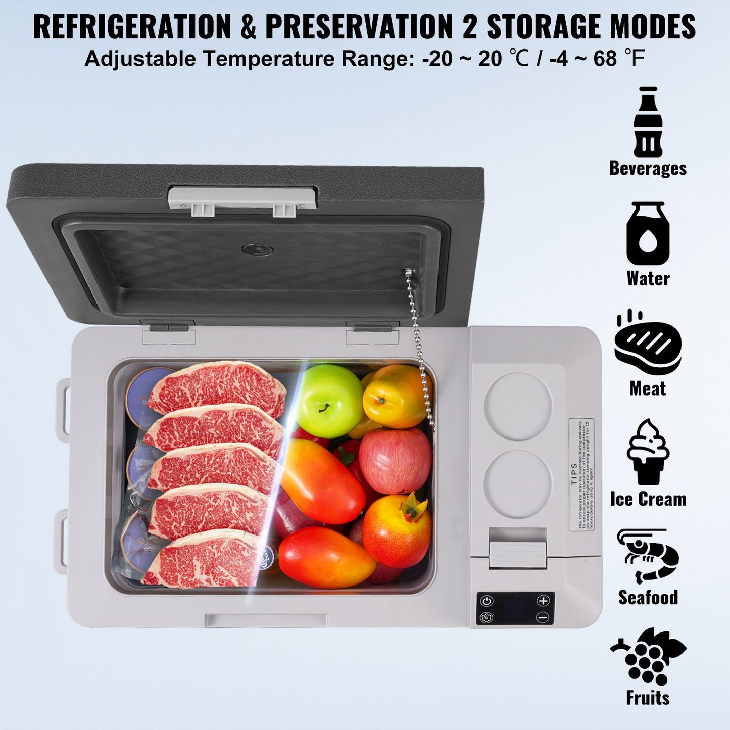 Portable Car Refrigerator, 12 Volt Car Refrigerator Fridge, 25 L / 26.4 QT Single Zone Portable Freezer, -4℉-68℉ Adjustable Temperature, Compressor Cooler for Home, Outdoor, Camping, RV, Car