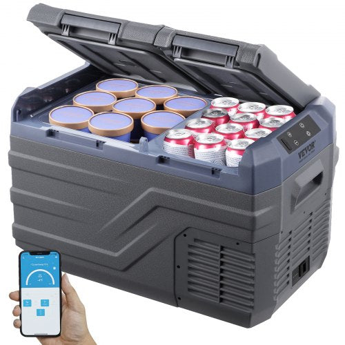 Bilkylskåp, 25 l bärbar frys med dubbla zoner, 12 volts bilkylskåp, justerbart område -4℉-68℉, 12/24V DC och 100-240V AC kompressorkylare för utomhusbruk, camping, husbil