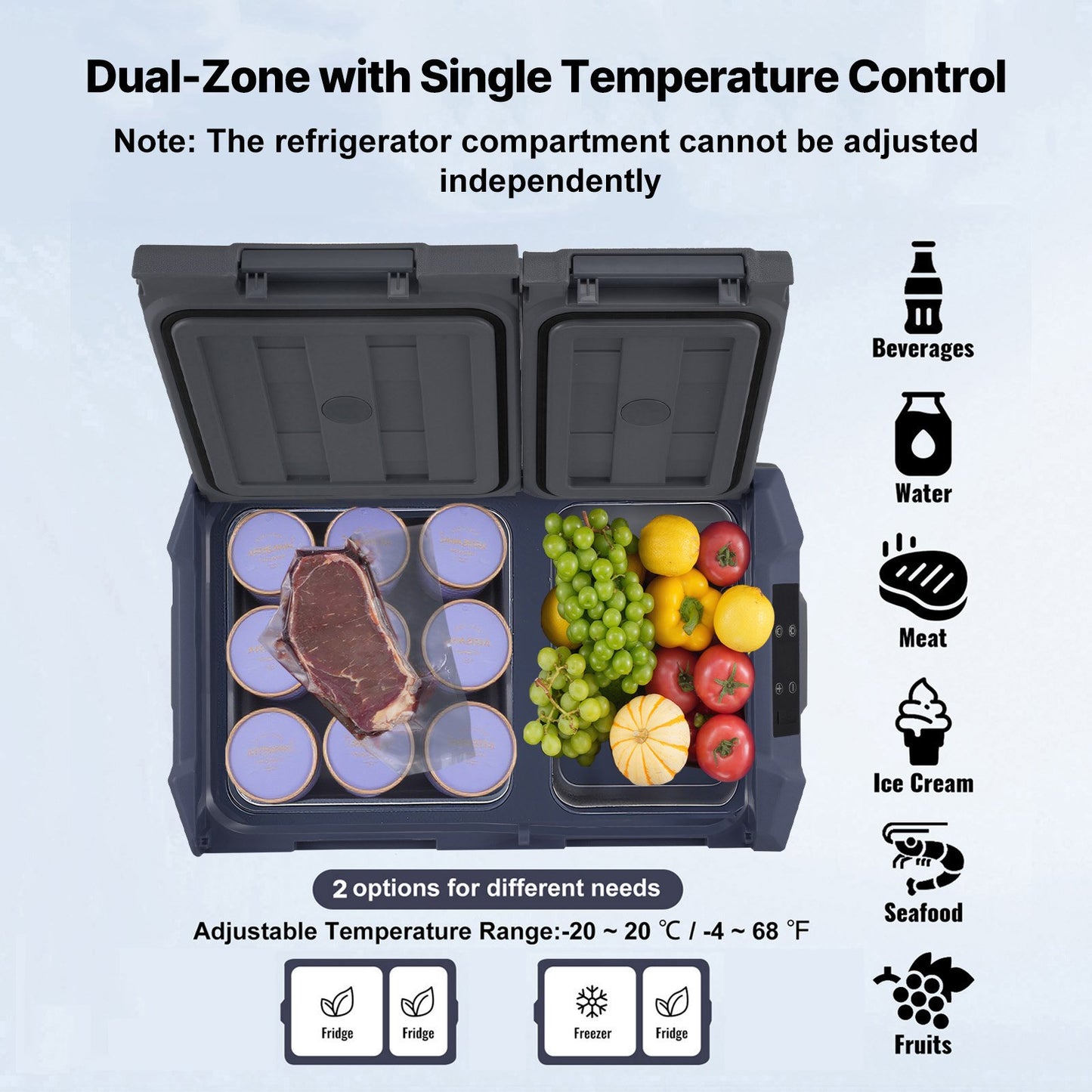 Car Refrigerator, 32 L Dual Zone Portable Freezer, 12 Volt Car Refrigerator Fridge, -4℉-68℉ Adjustable Range, 12/24V DC and 100-240V AC Compressor Cooler for Outdoor, Camping, RV