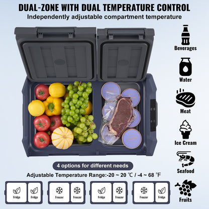 Car Refrigerator, 12 Volt Car Refrigerator Fridge, 40 L Dual Zone Portable Freezer, -4℉-68℉ Adjustable Range, 12/24V DC and 100-240V AC Compressor Cooler for Outdoor, Camping, RV