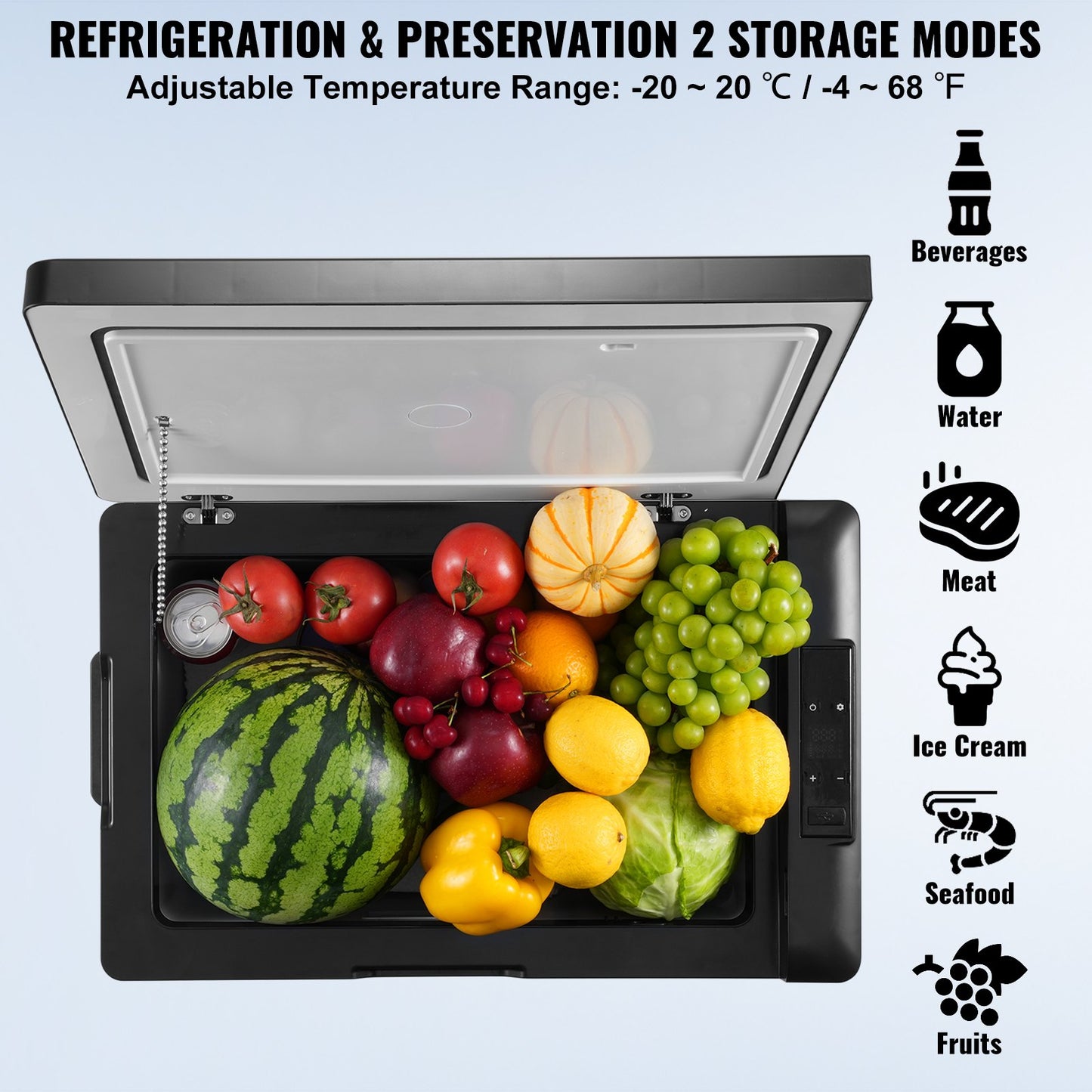 Car Refrigerator, 12 Volt Car Refrigerator Fridge, 70 L Single Zone Portable Freezer, -4℉-68℉ Adjustable Range, 12/24V DC and 100-240V AC Compressor Cooler for Outdoor, Camping, RV