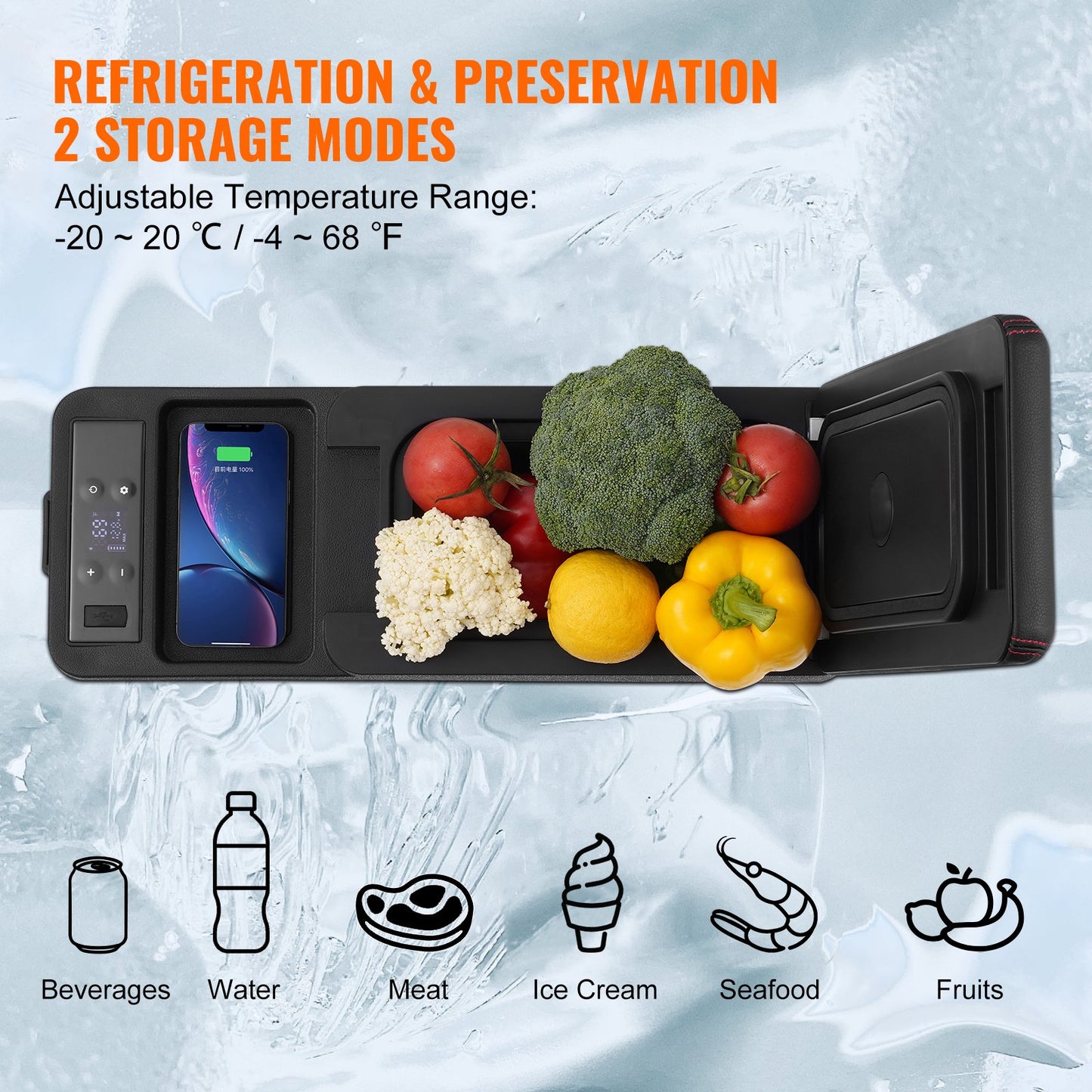 Car Refrigerator, 12 Volt Car Armrest Refrigerator Fridge, 8 L Single Zone Portable Freezer, -4℉-68℉ Adjustable Range, 12/24V DC and 100-240V AC Compressor Cooler for Outdoor, Camping