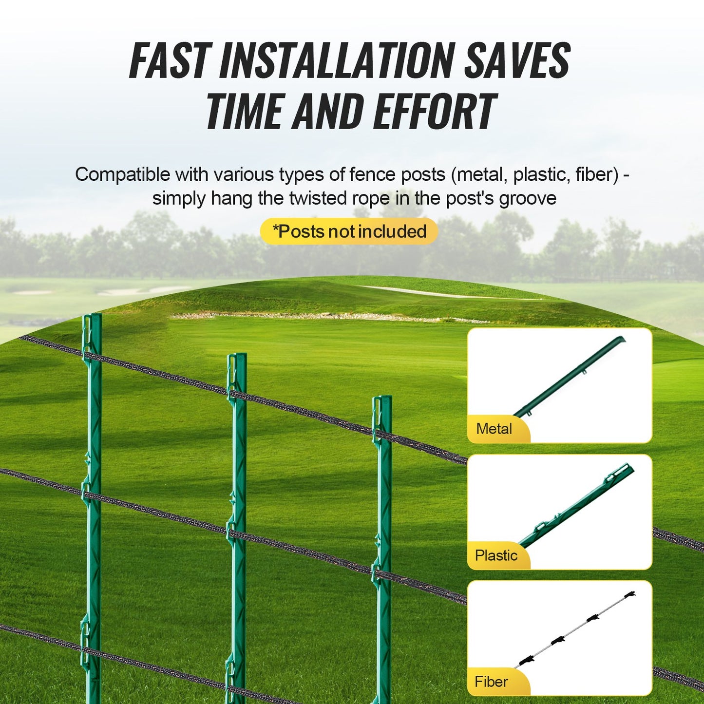 Electric Fence Wire, 1000Ft 305M Portable Polywire, 1/4" Diameter 2 Copper Strands for Reliable Conductivity and Rust Resistance, Fencing Rope Line for Horse, Cattle, Livestock