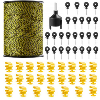 Elstängseltråd, 500 m bärbar polytråd, 1/8" diameter 6 rostfria ståltrådar, stängselrep med 25 stängselisolatorer och 25 T-stolpisolatorer, för häst, nötkreatur och boskap