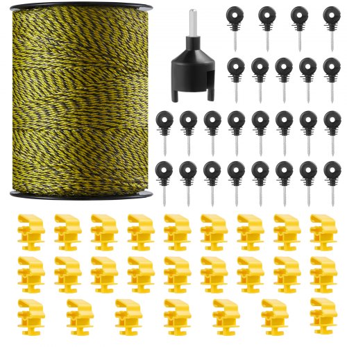 Elstängseltråd, 500 m bärbar polytråd, 1/8" diameter 6 rostfria ståltrådar, stängselrep med 25 stängselisolatorer och 25 T-stolpisolatorer, för häst, nötkreatur och boskap