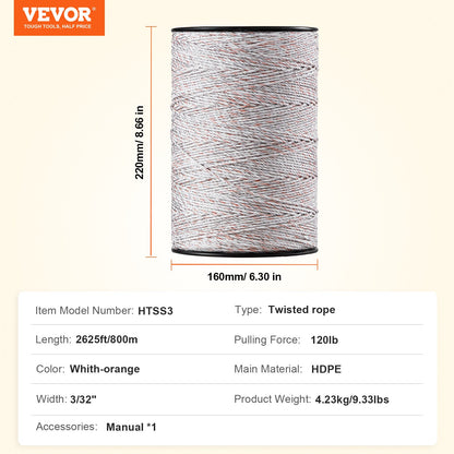 Electric Fence Wire, 2625Ft 800M Portable Polywire, 3/32" Diameter 9 Mixed Metal Strands for Reliable Conductivity and UV, Rust Resistance, Fencing Rope Line for Horse, Cattle, Livestock