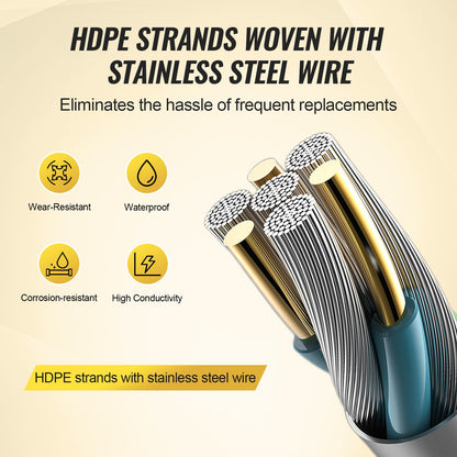 Electric Fence Wire, 656Ft 200M Portable Polywire, 1/4" Diameter 6 Stainless Steel Strands for Reliable Conductivity and UV, Rust Resistance, Fencing Rope Line for Horse, Cattle, Livestock