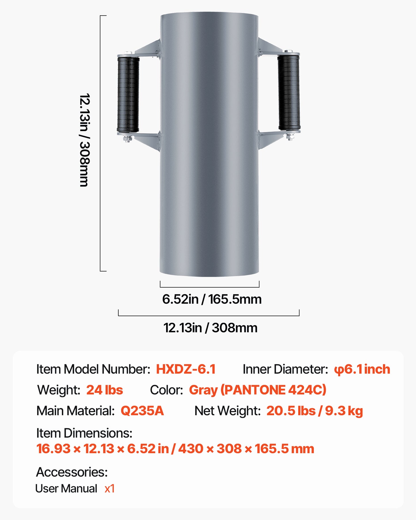 Fence Post Driver, Heavy Duty T Post Driver with Handles, Metal Manual Pounder Rammer for U-Channel,Wooden Fence, Fits T-Posts with Inner Diameter up to 6.1in,Ideal for Farm, Garden, Yard