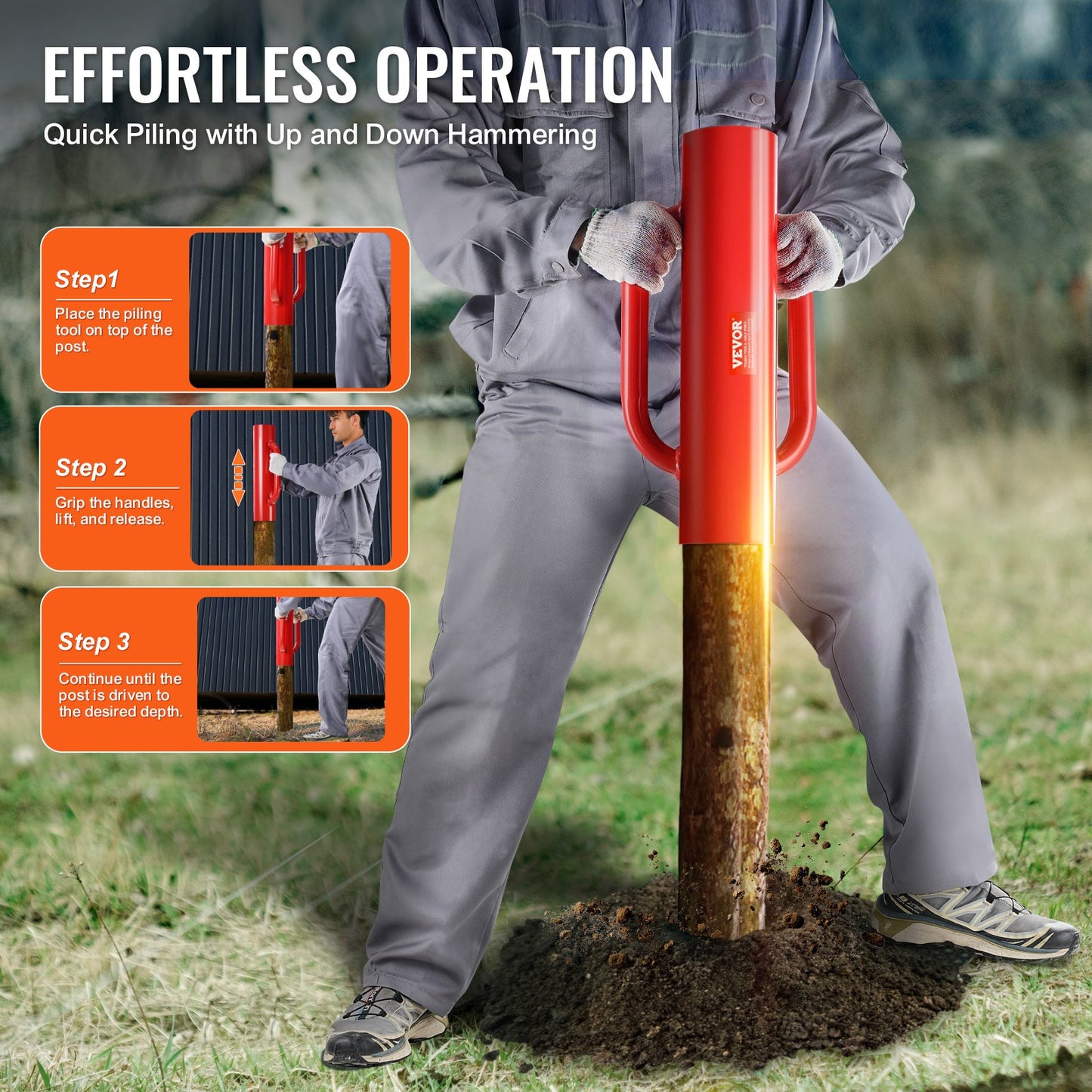 Fence Post Driver with Handles 6.9 cm Inner Diameter T Post Pole Pounder