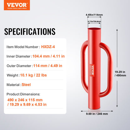 Stängselstolpsdrivare med handtag 10,4 cm innerdiameter T-stolpstång