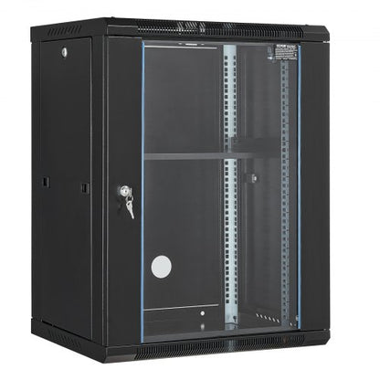 15U Wall Mount Network Server Rack Cabinet Enclosure 45.7cm Depth Glass Door Lock