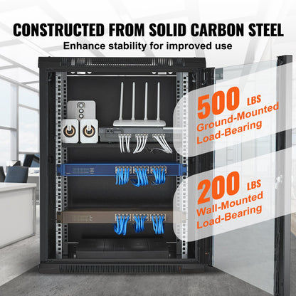 15U Wall Mount Network Server Rack Cabinet Enclosure 45.7cm Depth Glass Door Lock