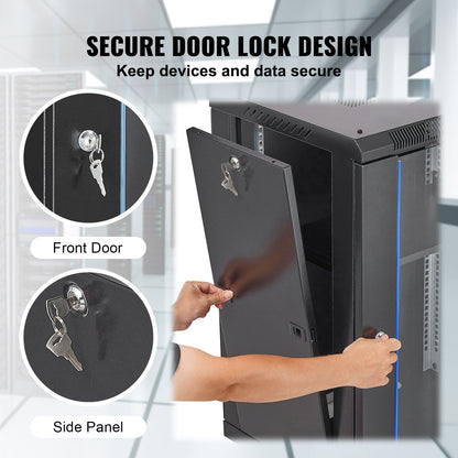 15U Wall Mount Network Server Rack Cabinet Enclosure 45.7cm Depth Glass Door Lock