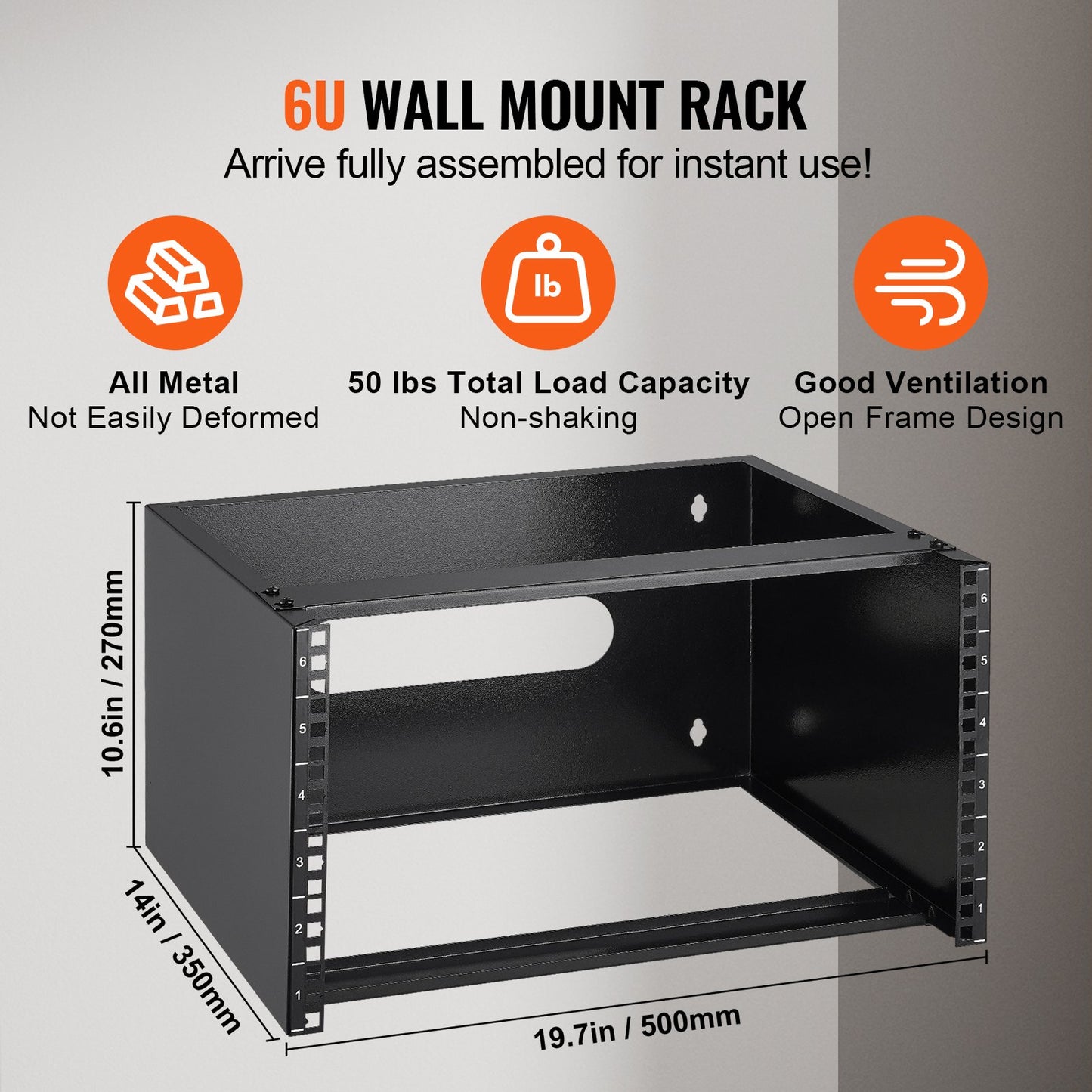6U Wall Mount Network Rack 14 in/355.6 mm Depth Server Rack 50lbs/22.68kg 500x350x270mm