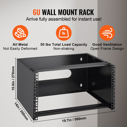 6U Wall Mount Network Rack 14 in/355.6 mm Depth Server Rack 50lbs/22.68kg 500x350x270mm
