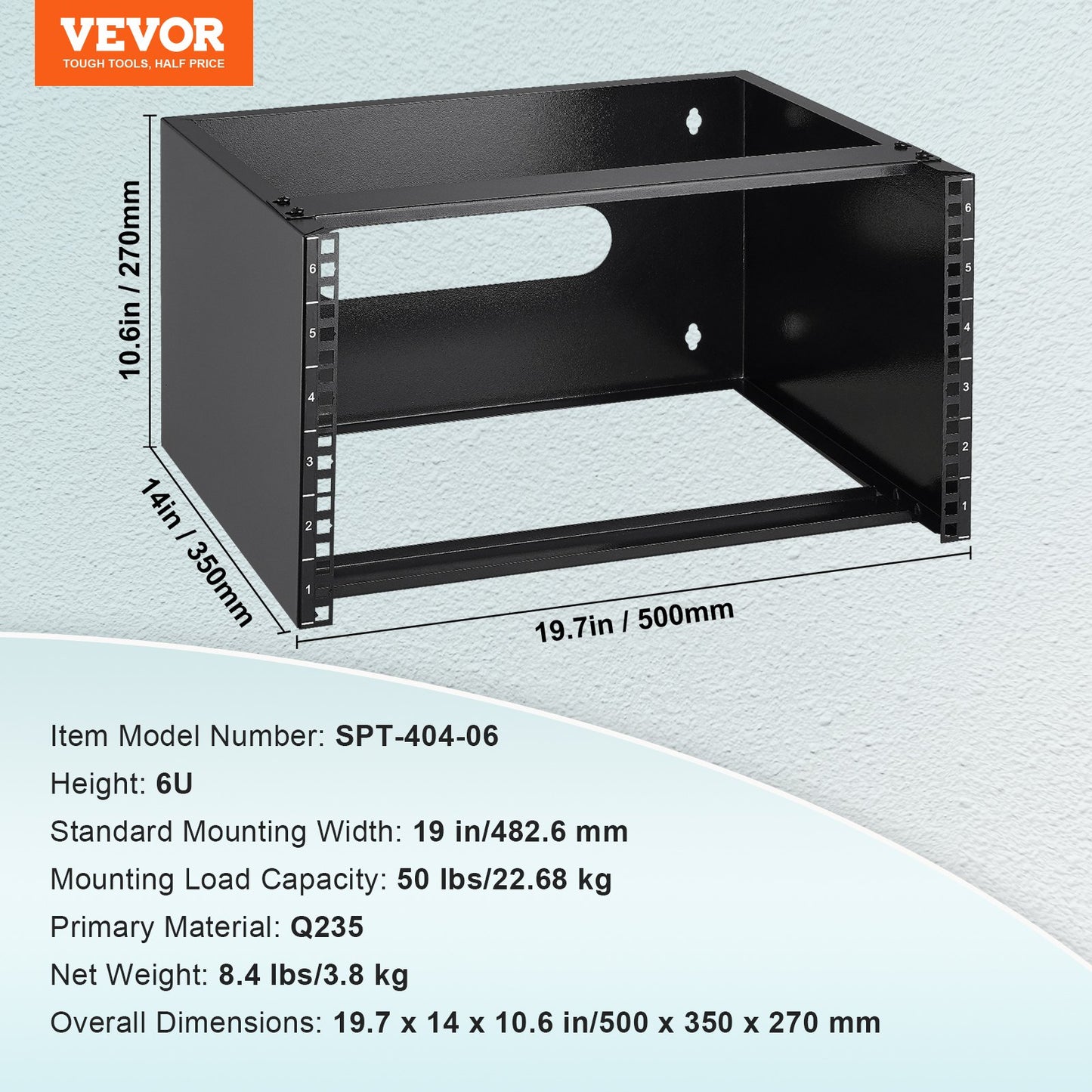 6U Wall Mount Network Rack 14 in/355.6 mm Depth Server Rack 50lbs/22.68kg 500x350x270mm