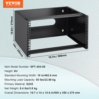 6U Wall Mount Network Rack 14 in/355.6 mm Depth Server Rack 50lbs/22.68kg 500x350x270mm