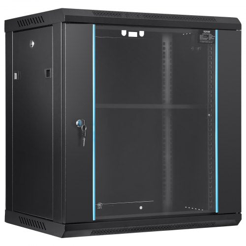 12U Wall Mount Network Server Cabinet, 39.4cm/15.5" Deep, Server Rack Cabinet Enclosure, 90 kg/200 lbs Max. Ground-mounted Load Capacity, with Locking Glass Door Side Panels, for IT Equipment, A/V Devices