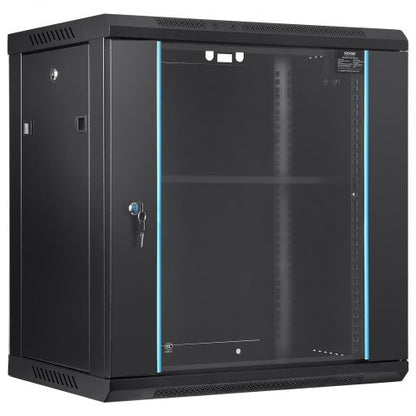 12U Wall Mount Network Server Cabinet, 39.4cm/15.5" Deep, Server Rack Cabinet Enclosure, 90 kg/200 lbs Max. Ground-mounted Load Capacity, with Locking Glass Door Side Panels, for IT Equipment, A/V Devices