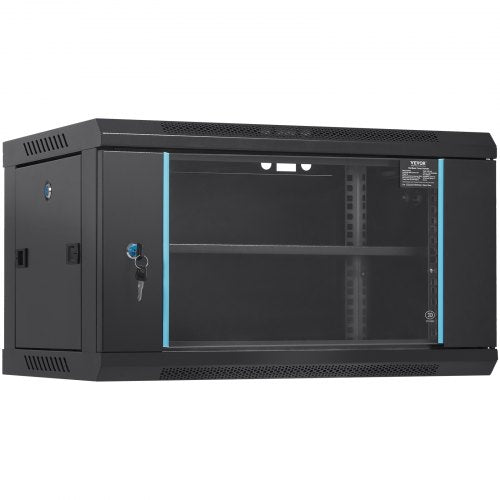 6U Wall Mount Network Server Cabinet, 39.4 cm Deep, Server Rack Cabinet Enclosure, 90.7 kg Max. Ground-mounted Load Capacity, with Locking Glass Door Side Panels, for IT Equipment, A/V Devices