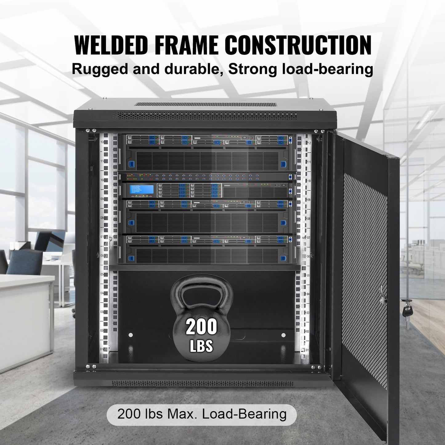 12U Wall Mount Network Server Cabinet, 39.4cm/15.5" Deep, Server Rack Cabinet Enclosure, 90kg/200 lbs Max. Ground-mounted Load Capacity, with Locking Door Side Panels, for IT Equipment, A/V Devices
