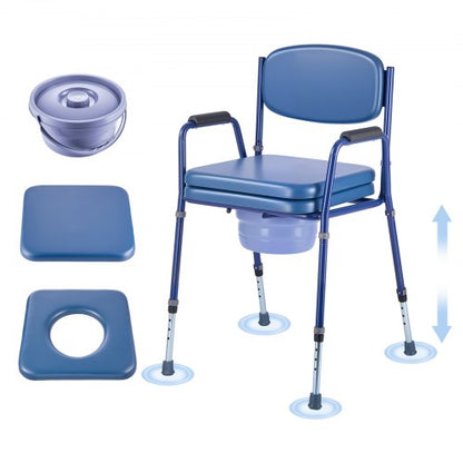 Bedside Commode Chair, 181 kg Weight Capacity, 3-in-1 Portable Toilet and Raised Toilet Seat with Padded Seat and Backrest, Detachable 5L Bucket, Adjustable Height Adult Potty Chair for Seniors