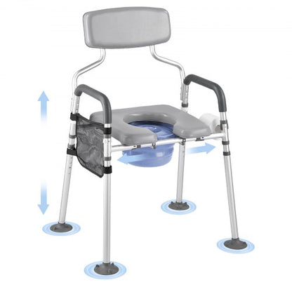 Bedside Commode Chair, 227 kg Capacity, 4-in-1 Portable Toilet and Raised Toilet Seat with Padded Seat & Backrest, Detachable 5L Bucket, Adjustable Height & Width Adult Potty Chair for Seniors