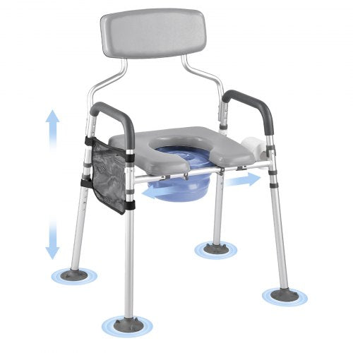 Bedside Commode Chair, 227 kg Capacity, 4-in-1 Portable Toilet and Raised Toilet Seat with Padded Seat & Backrest, Detachable 5L Bucket, Adjustable Height & Width Adult Potty Chair for Seniors