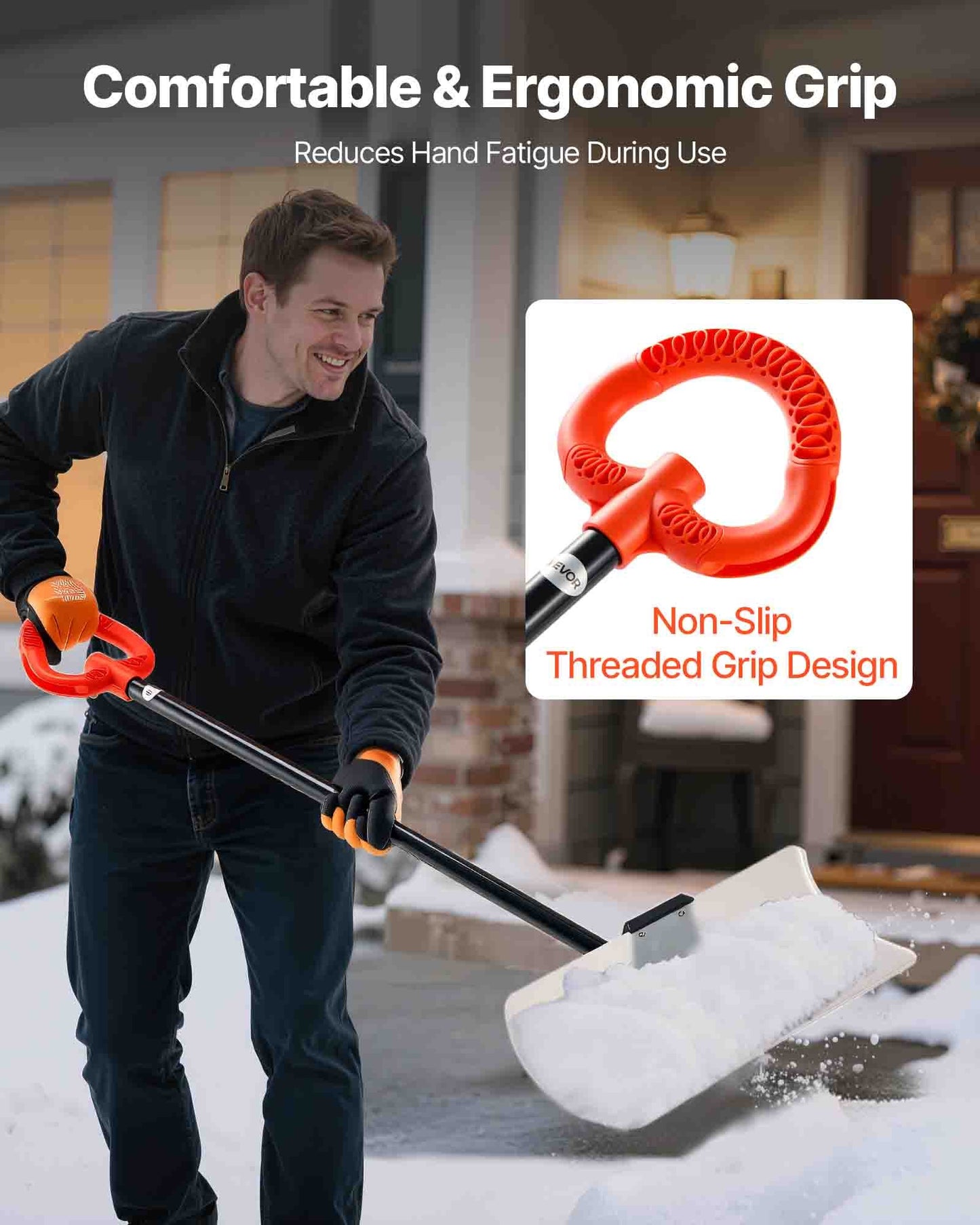 Snöskottare, 61 cm bred snöplogsskyffel för utomhusbruk med ergonomiskt grepp, HDPE-plastblad, vinterskyfflar med segmenterat handtag, bärbart snöröjningsverktyg för uppfart, trädgård, camping