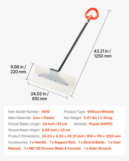 Snöskottare, 61 cm bred snöplogsskyffel för utomhusbruk med ergonomiskt grepp, HDPE-plastblad, vinterskyfflar med segmenterat handtag, bärbart snöröjningsverktyg för uppfart, trädgård, camping