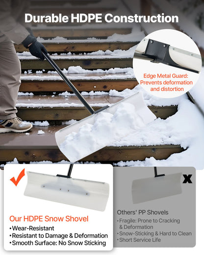 Snöskottare, 76,2 cm snöplogsskyffel för utomhusbruk med ergonomiskt grepp, HDPE-plastblad, vinterskyfflar med segmenterat handtag, metallkantlist, bärbart snöröjningsverktyg för uppfart
