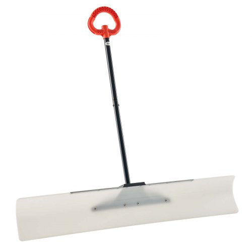 Snow Pusher Shovel, 122cm Outdoor Snowplow Shovel with Ergonomic Grip, HDPE Plastic Blade, Winter Shovels with Segmented Handle, Metal Edged Strip, Portable Snow Removal Tool for Driveway Garden