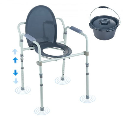 Commode Chair, Bedside Commode with Wider Toilet Seat, 7-Level Adjustable Height, 5.8L Removable Bucket, Easy to Assemble, 350 LBS Capacity, Raised Toilet Seat for Adults Seniors