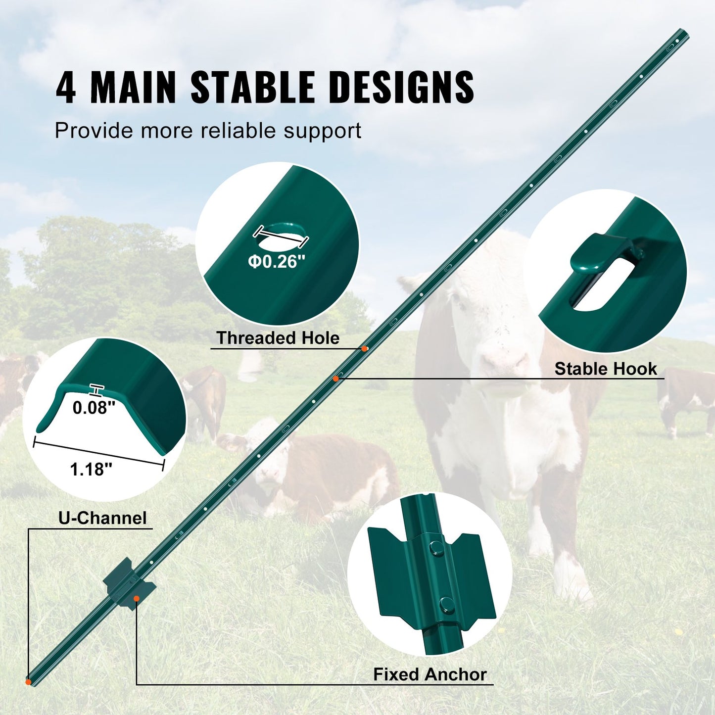 182.9 cm Fence Post 10 Pack Heavy Duty Metal Fence Posts Green