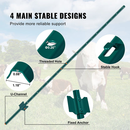 182.9 cm Fence Post 10 Pack Heavy Duty Metal Fence Posts Green