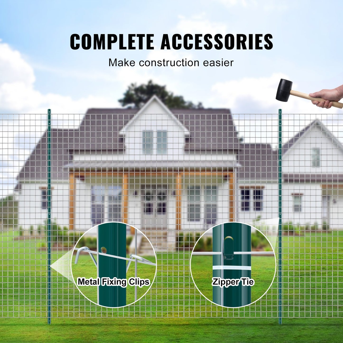 7 Feet Fence Post, 10 Pack U-Channel Heavy Duty Metal Fence Posts, Sturdy Steel Fence Stakes for Garden Yard, Lawn, Farms and Outdoor Wire Fencing, Green