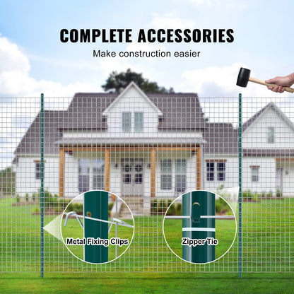 7 Feet Fence Post, 10 Pack U-Channel Heavy Duty Metal Fence Posts, Sturdy Steel Fence Stakes for Garden Yard, Lawn, Farms and Outdoor Wire Fencing, Green