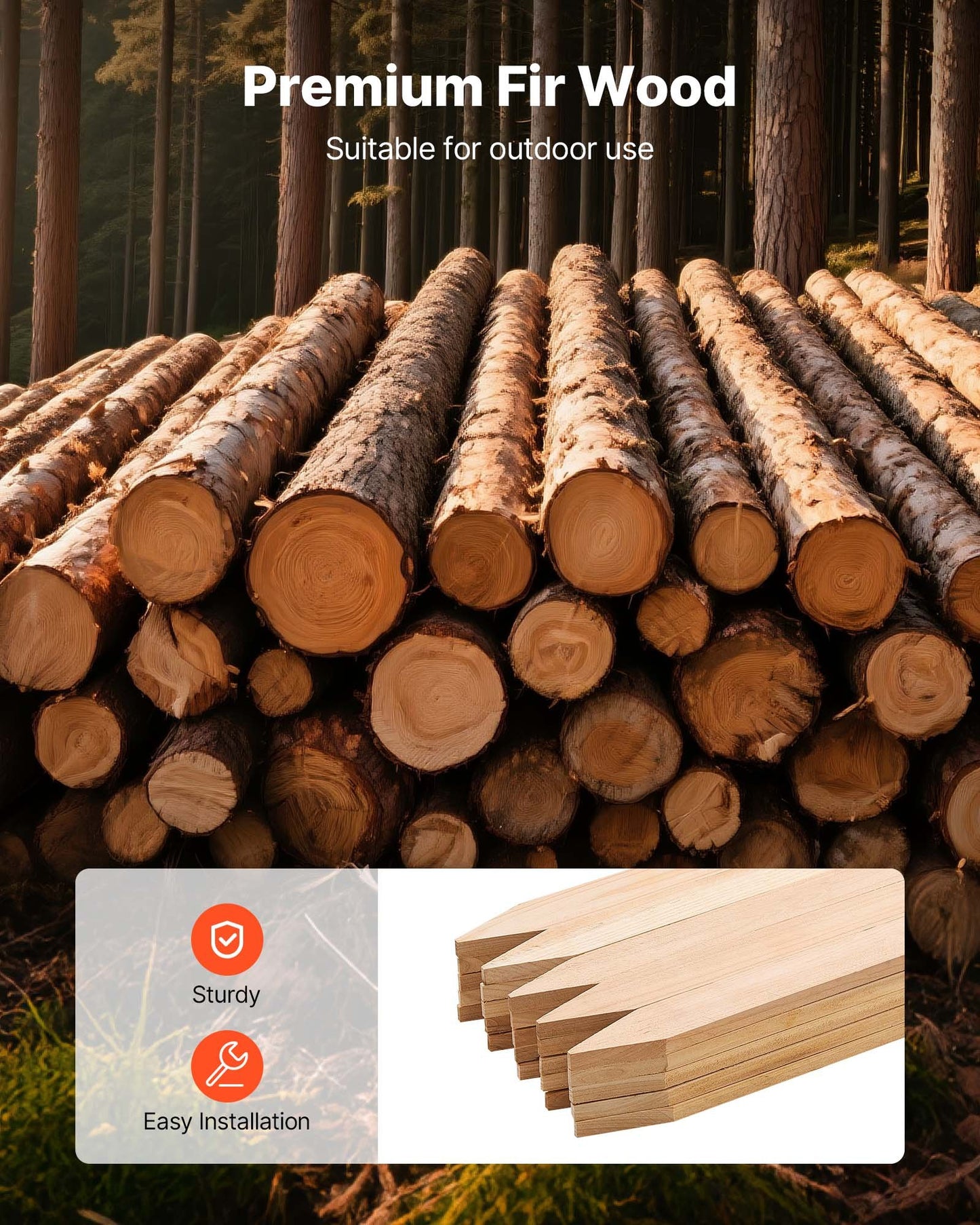 Wooden Garden Stakes, 25 Pcs 12.7×38.1×609.6 mm Survey Grading Stakes, Garden Ground Stake with Sharp Point, Fir Wood Plant Support Stake, Sign Posts for Silt Fence Yard Boundaries Baselines