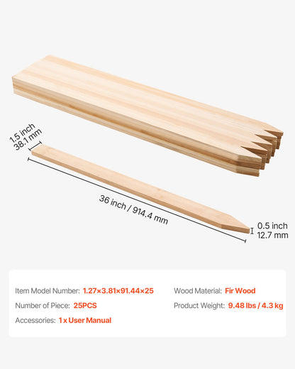 Wooden Garden Stakes, 25 Pcs 12.7×38.1×914.4 mm Survey Grading Stakes, Garden Ground Stake with Sharp Point, Fir Wood Plant Support Stake, Sign Posts for Silt Fence Yard Boundaries Baselines