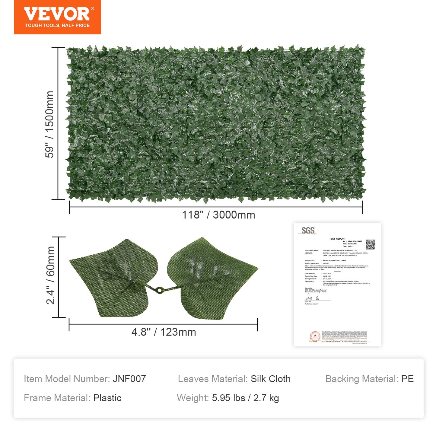 Ivy Privacy Fence, 1.5 x 3m Artificial Green Wall Screen, Greenery Ivy Fence with Mesh Cloth Backing and Strengthened Joint, Faux Hedges Vine Leaf Decoration for Outdoor Garden, Yard, Balcony